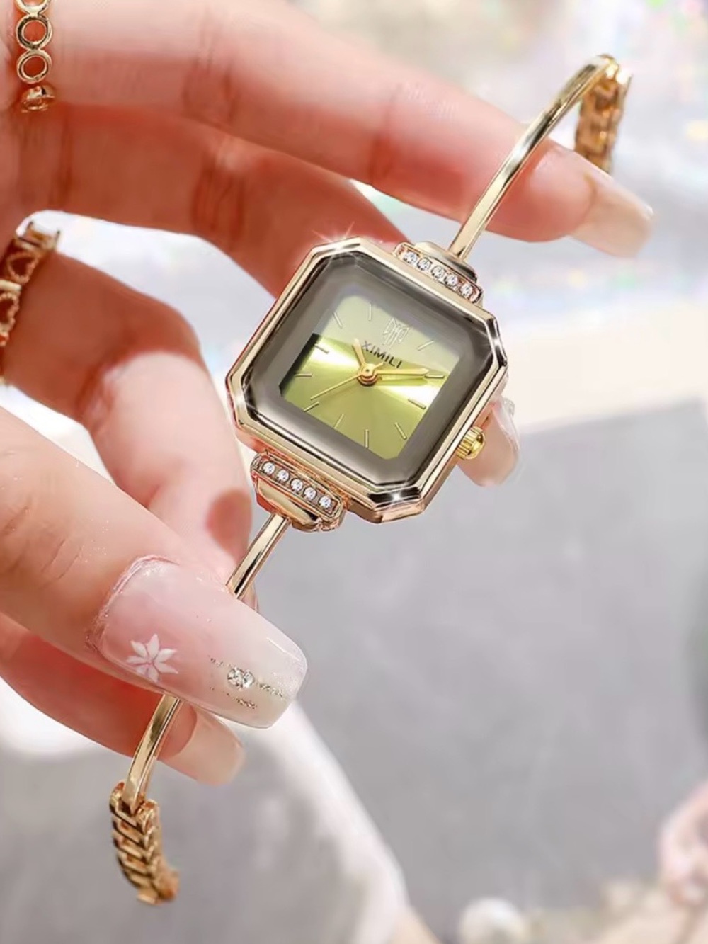 New Square Green Dial Gold Bangle Watch